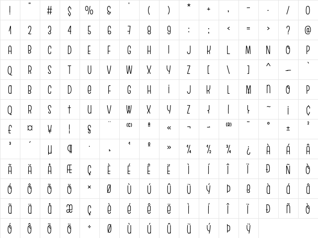 Escalope Crust One  glyph index