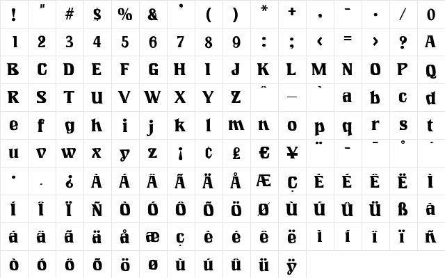 VeronicaBecker Regular  glyph index