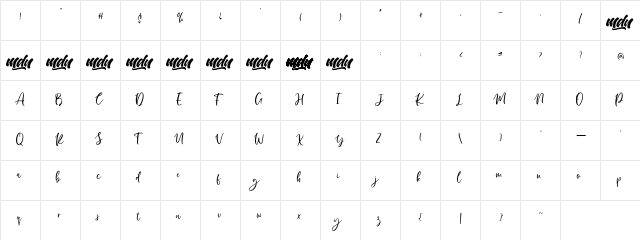 Manilla Script-FREE PERSONAL Regular  glyph index