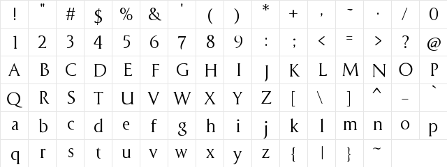 Cyan Regular  glyph index