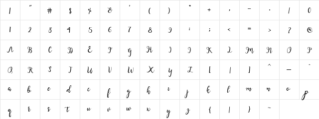 Loving Regular  glyph index