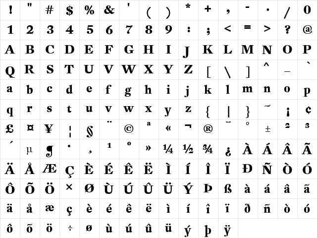 DTL Fleischmann Regular  glyph index