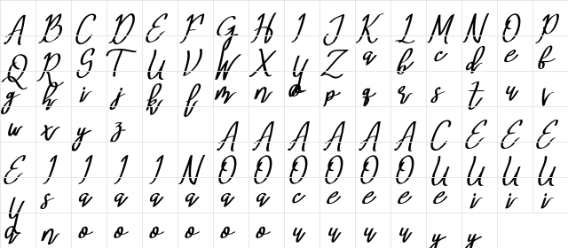 Mery Qolby Demo Italic  glyph index