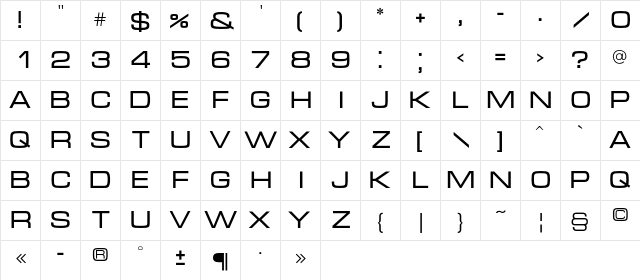 MicraC Regular  glyph index