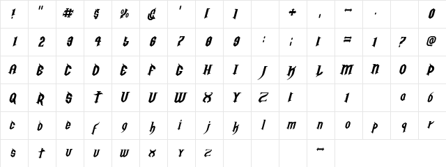 Golgotha Oblique E.  glyph index