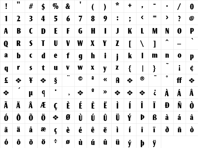 Roxy Regular  glyph index