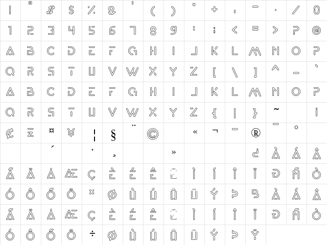 Exodar-Outline Regular  glyph index