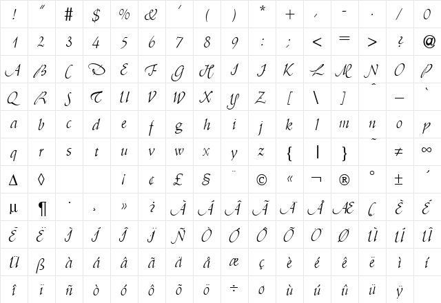 AmaryllisSwash Regular  glyph index