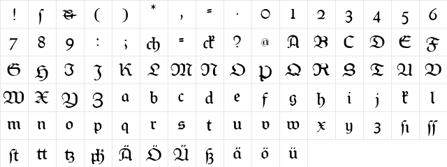 Weiss-Fraktur Regular  glyph index