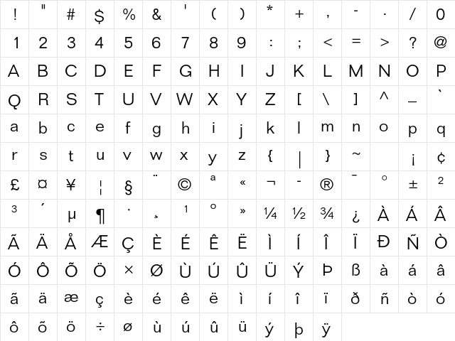 Folio Std Light  glyph index