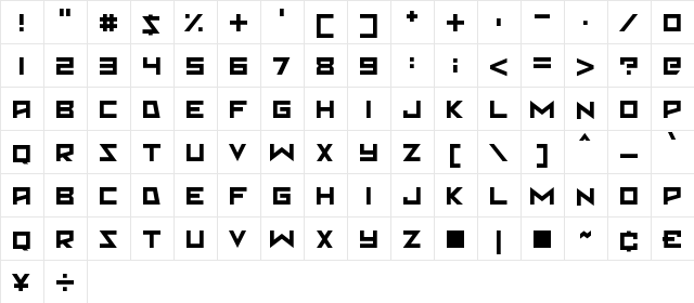 Martian Sunrise Regular  glyph index