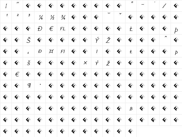 Rattlescript-LightObliCapsExp Regular  glyph index