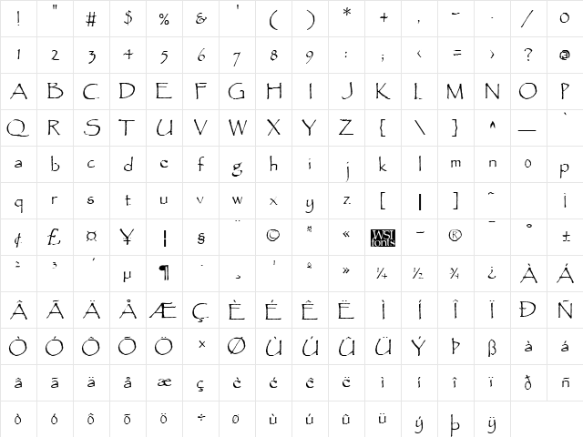 Parchment Regular  glyph index