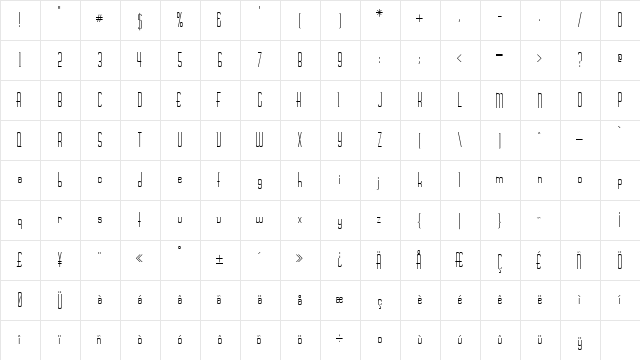 Chasline Medium  glyph index