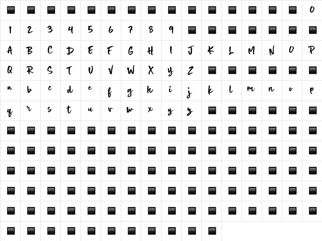 Hot Spot - Demo Regular  glyph index
