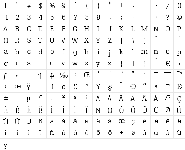 Enschede-Light Regular  glyph index