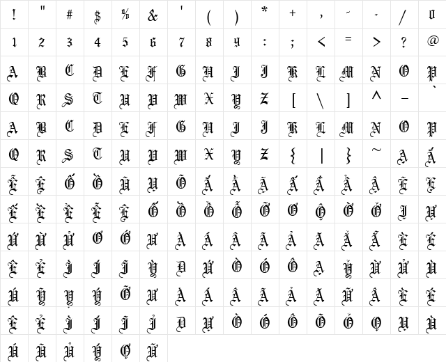 VI Phuong Mai Hoa Normal  glyph index