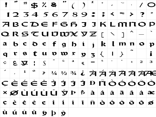 DriscollSSK Bold  glyph index