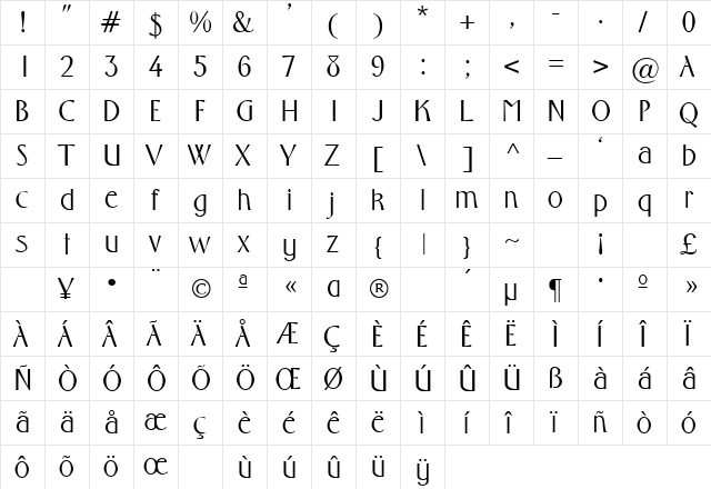Gabriel Regular  glyph index