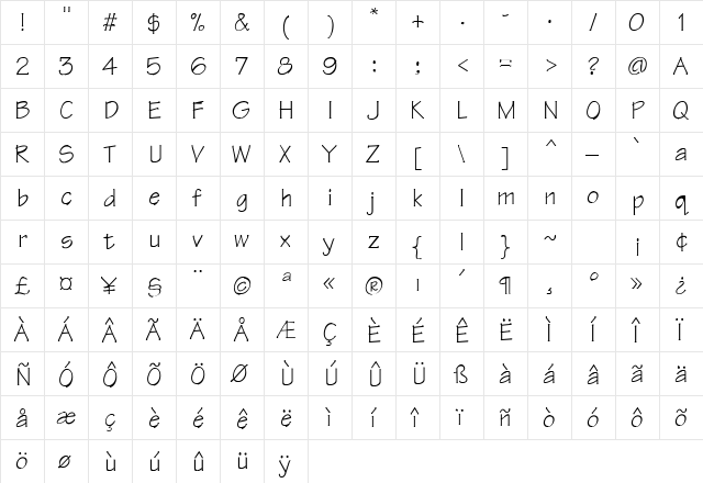 Tekton Regular  glyph index