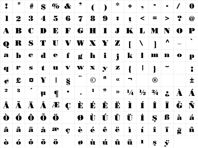 TR Bodnoff Regular  glyph index