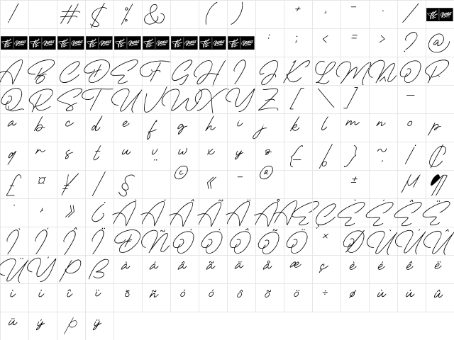 Bilanesa Regular  glyph index