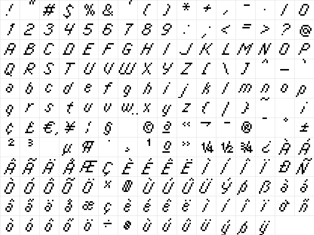 italic 08_55 Regular  glyph index