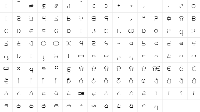 TG Piercin Bold  glyph index