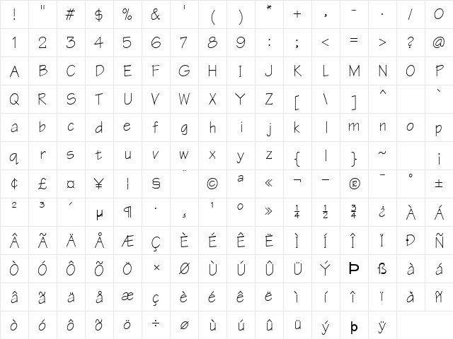 Tek Bold  glyph index