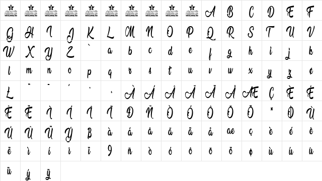 Amandita Regular  glyph index