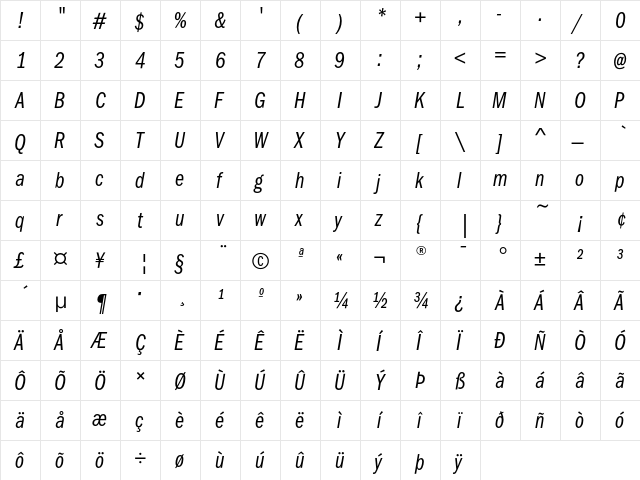 FranklinGothicEF BookCompIta  glyph index