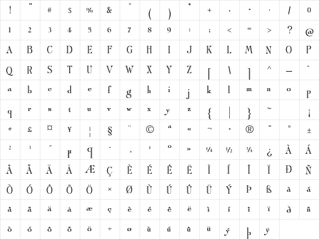 Artisan Roman Std Regular  glyph index
