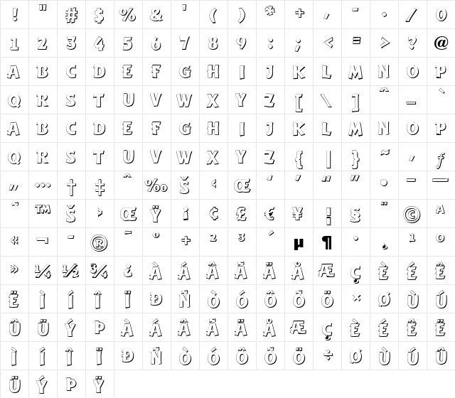 a_Writ3Dxtr Regular  glyph index