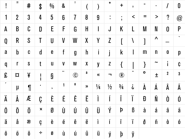 Akzidenz-Grotesk BQ Condensed  glyph index