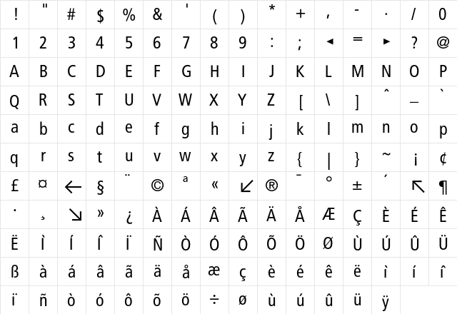 BVGNegHin Regular  glyph index