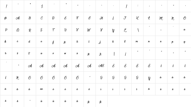 Elegant and Sensational Regular  glyph index