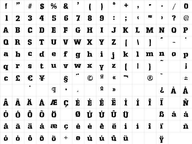 JasonBeckerAntique-Heavy Regular  glyph index