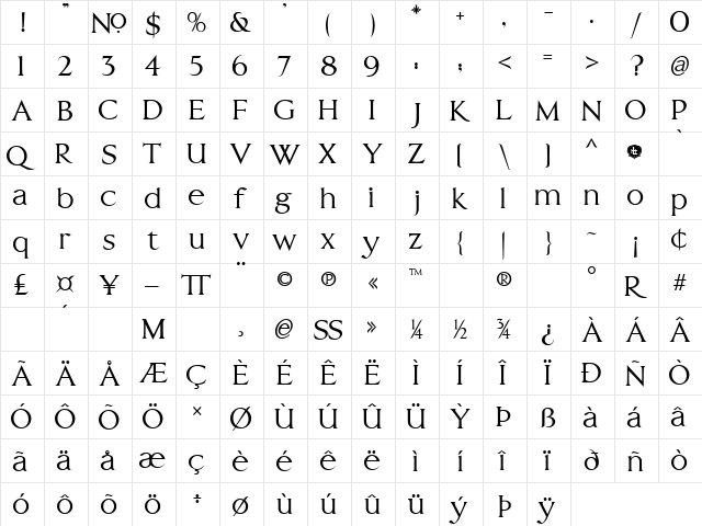 LHF Essendine Regular  glyph index