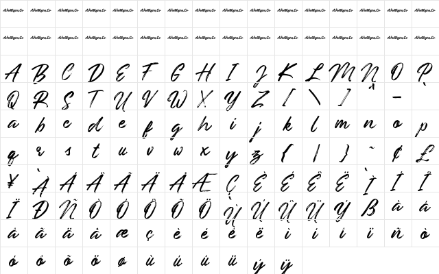 Underland Regular  glyph index