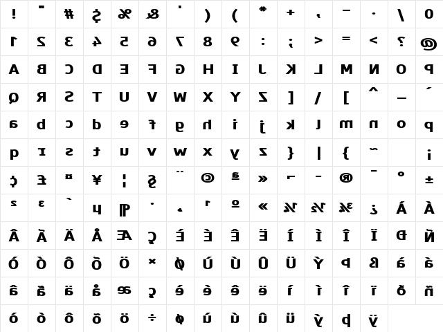 Paneuropa Wrong Way Regular  glyph index