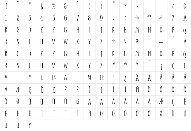 JMLibrisLight Regular  glyph index
