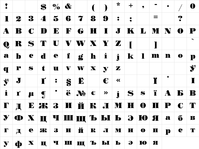 StandardPosterC Regular  glyph index