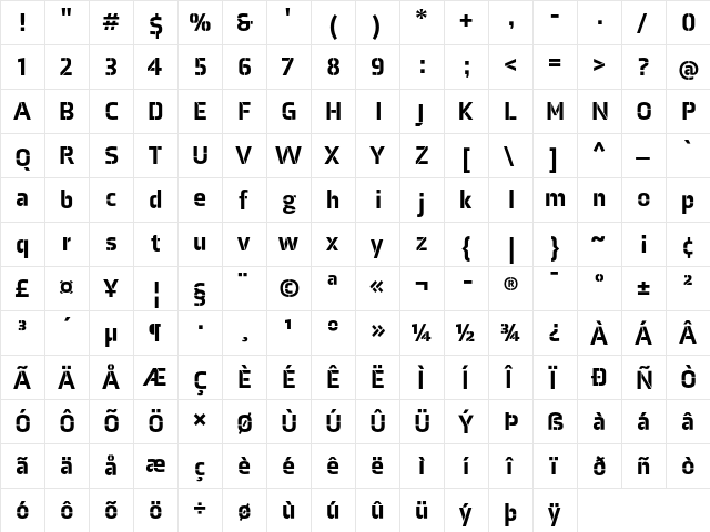 Axia Stencil Black Regular  glyph index