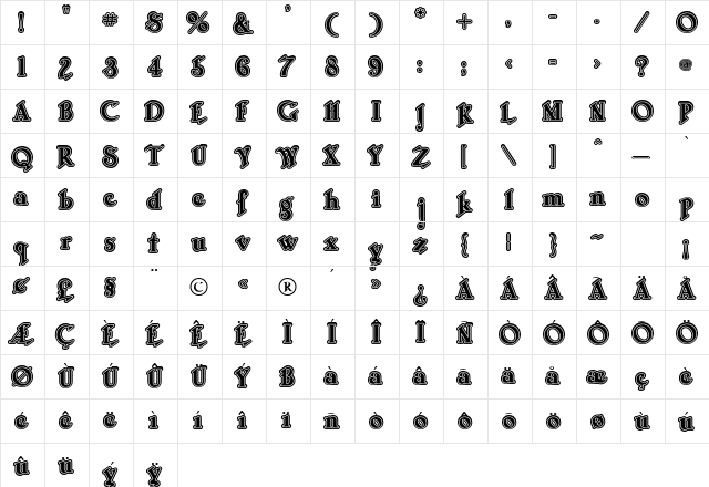 Duffy Inline Regular  glyph index