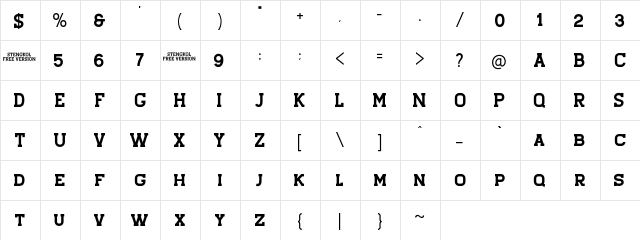 Stengkol 01 Regular  glyph index