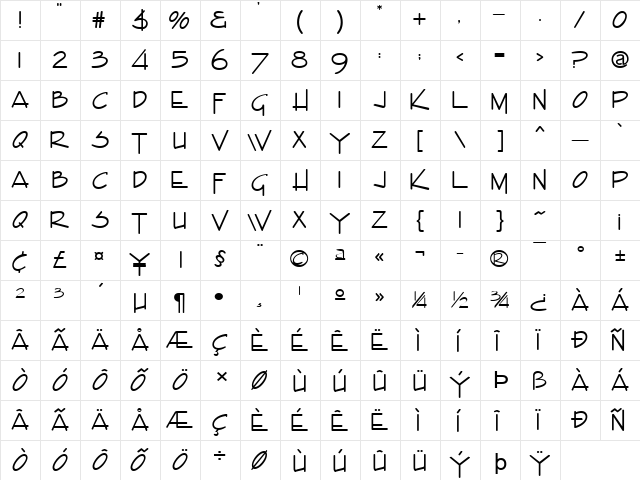 Enview Light Bold  glyph index