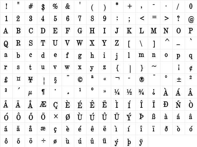 Annual-Condensed Bold  glyph index