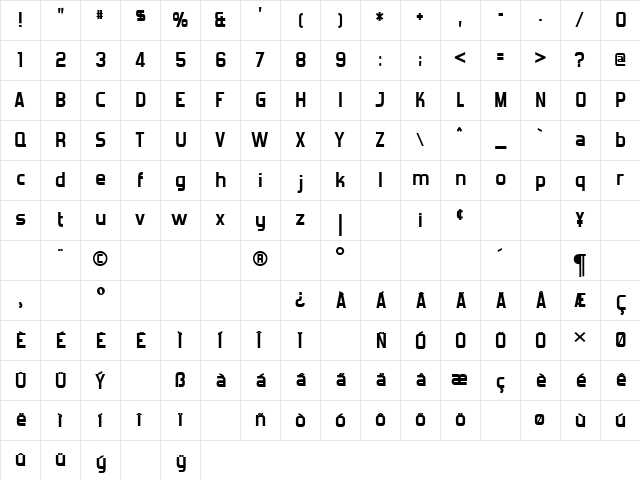 Forgotten Futurist Bold  glyph index