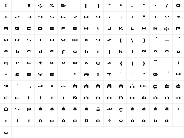 CloneWars Regular  glyph index