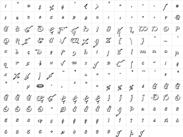 Holly Jingle 3D Italic Italic  glyph index